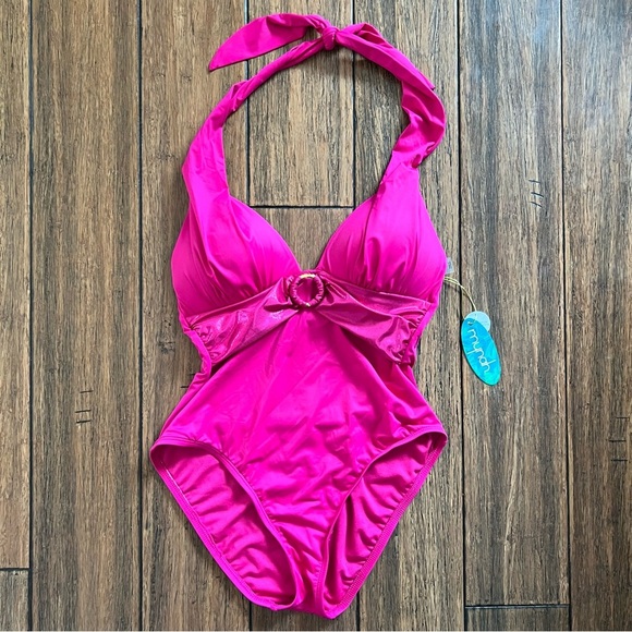 Mynah Magenta One Piece Swimsuit Barbiecore Pink Small Bathingsuit Bathing Suit - Picture 2 of 11